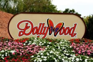 dollywood sign with spring flowers