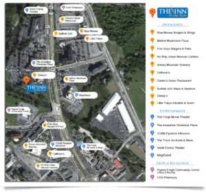 Map of attractions within walking distance of Inn on the River
