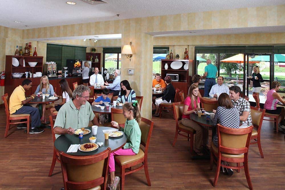 Guests eating breakfast at our Great Smoky Mountain hotel.
