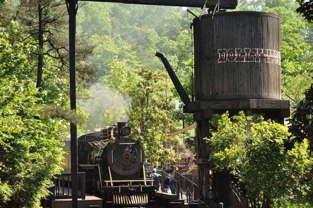 The Dollywood Express pulling in to one of the best Pigeon Forge attractions for families.