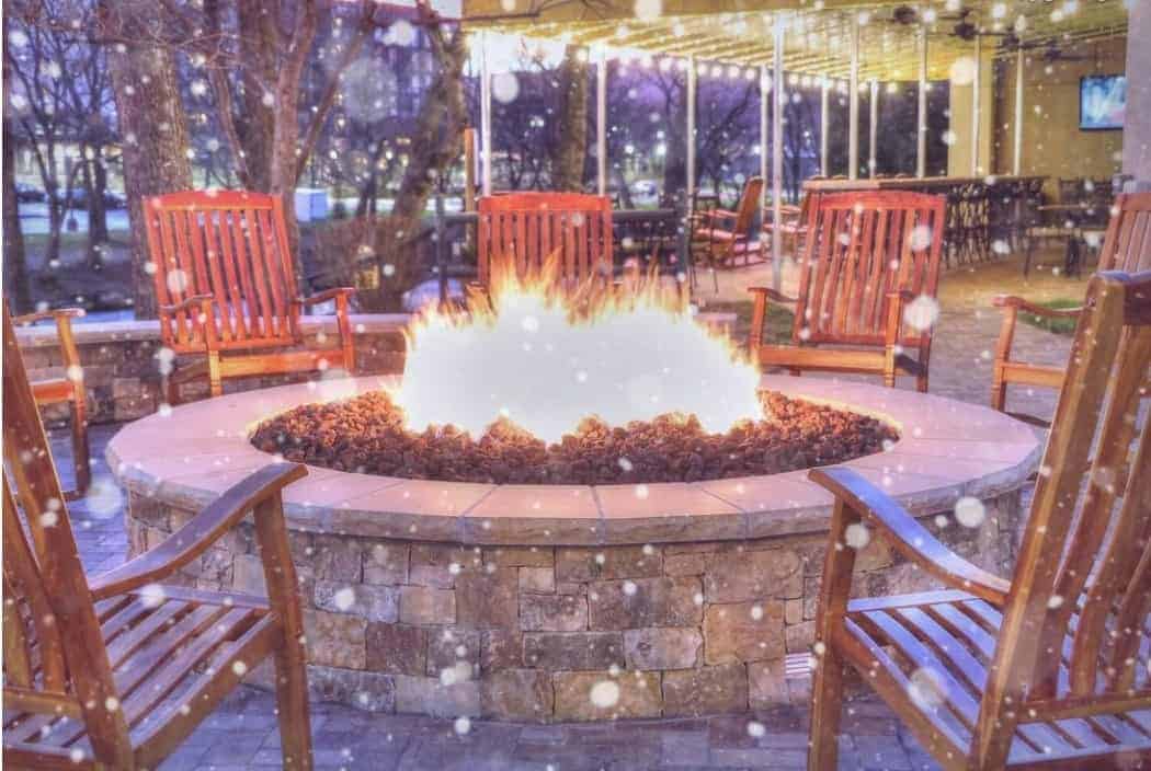 fire pit with snowflakes overlay