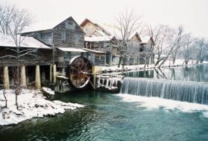 old mill square in winter