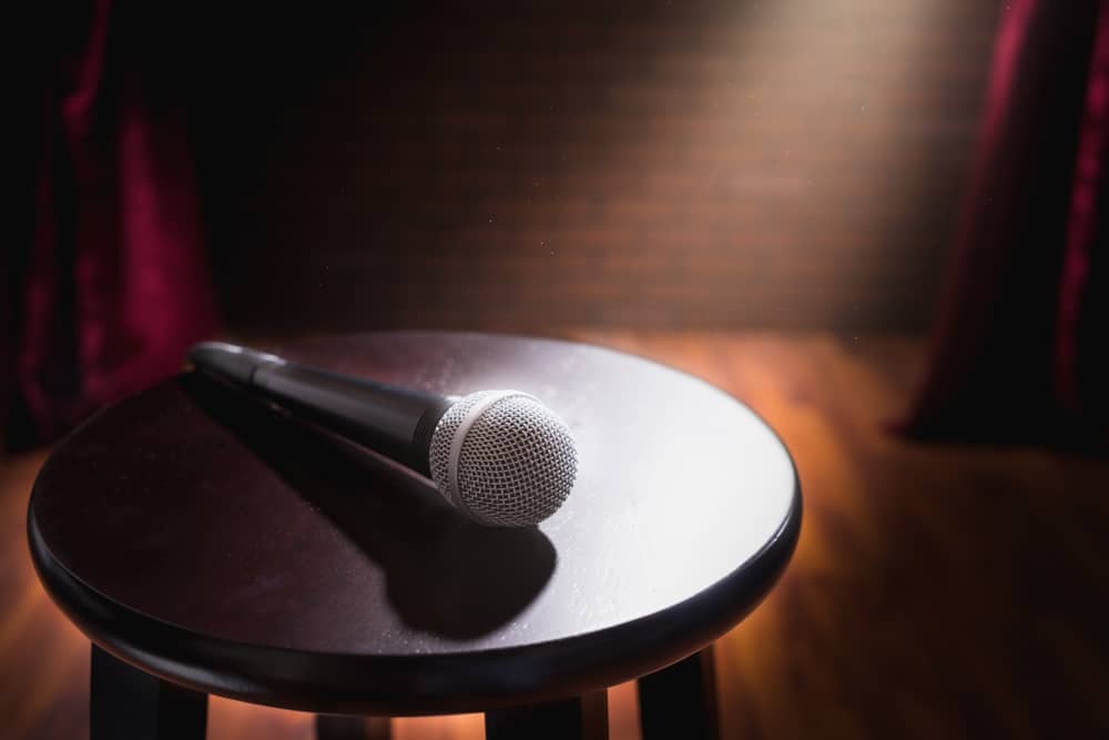 microphone on a stool